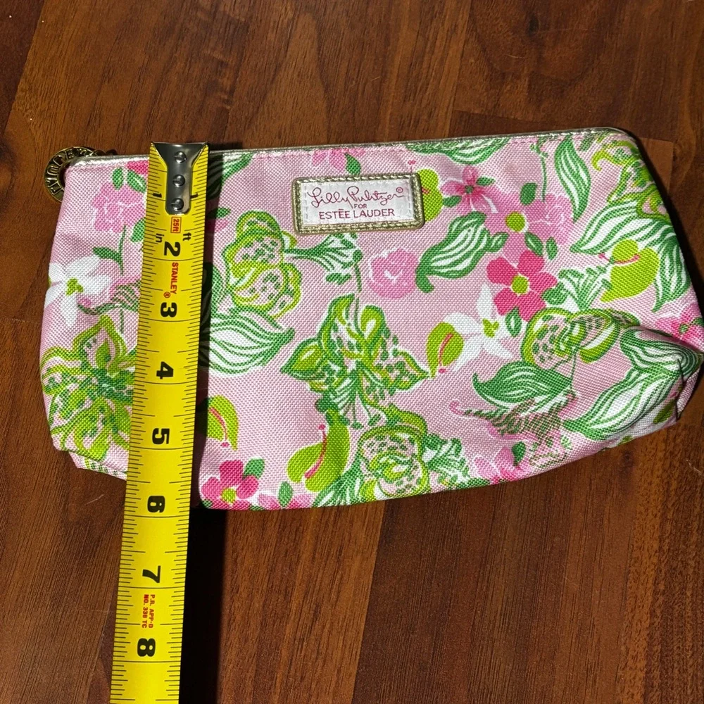 Lily Pulitzer for Estee Lauder Pink and Green Floral Cosmetic Bag